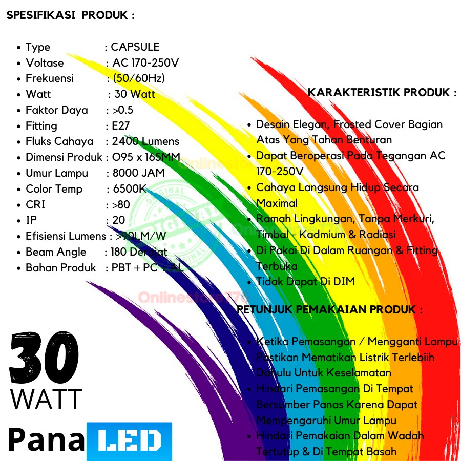 Bohlam Lampu LED - Lampu LED - Bohlam LED - Panaled 30W - Lampu LED Panaled 30 Watt Garansi 1 Tahun