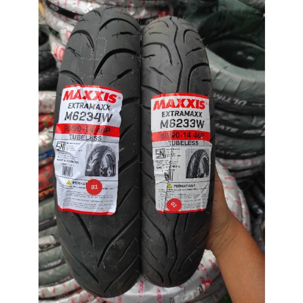 paketan 2 ban maxxis xtramaxx 90/90+80/90 ring 14 dapat 2 ban tubless free pentil all amtiv