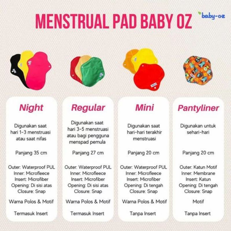 Baby Oz Cloth Menstrual Pad Menspad Pembalut Kain Cuci Ulang Day/Night