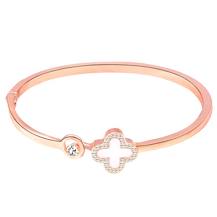 Gelang Titanium Wanita Liontin Clover Titanium Fashion Korea-RG + Clove Putih