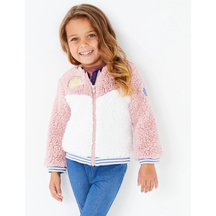 MARKS & SPENCER - Jaket Anak Perempuan -Badge Bomber Jacket - PINK MIX, 5-6 tahun