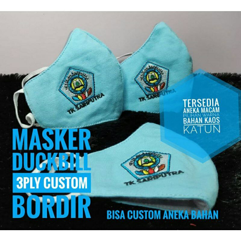 Masker Anak TK Duckbill Custom Bordir