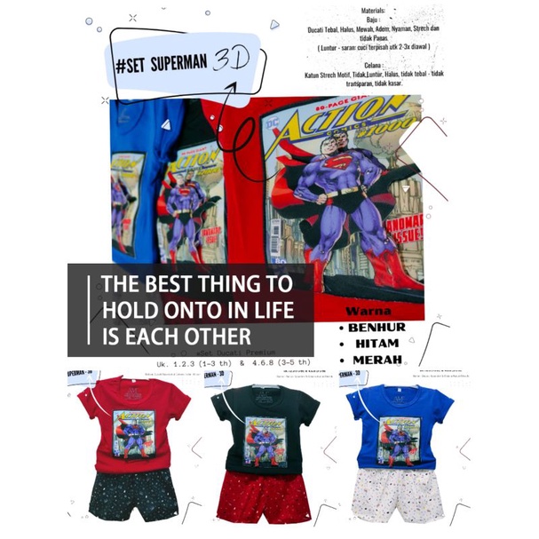 Setelan 3D anak laki-laki &quot;Superman 3D&quot; Size 1-5th bahan Ducati Katun Spandek Premium