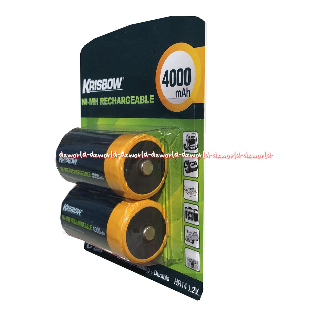 Krisbow Ni MH Rechargeable 4000MAH Baterai D 2Pcs Batrai Bulat Besar Bisa Di charge