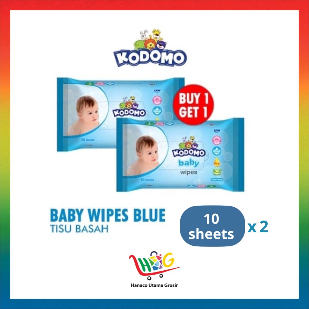 Tisu Basah Kodomo Baby Wipes Classic Biru / Pink / Hijau 10'S Buy 1 Extra 1