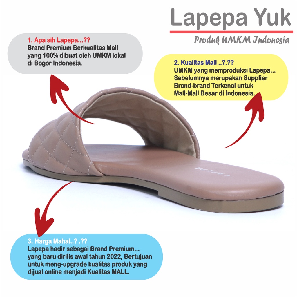 LAPEPA YUK - Sandal Wanita Teplek Selop VANIA Sendal Slop Cewek Flat Slip On Tidak Licin Anti Slide Karet Jelly  Size 36 37 38 39 40 Sandal Perempuan Warna LIGHT BROWN  Cokelat Coksu Premium Original Kekinian Terbaru Shoes ORI Mall Official Store