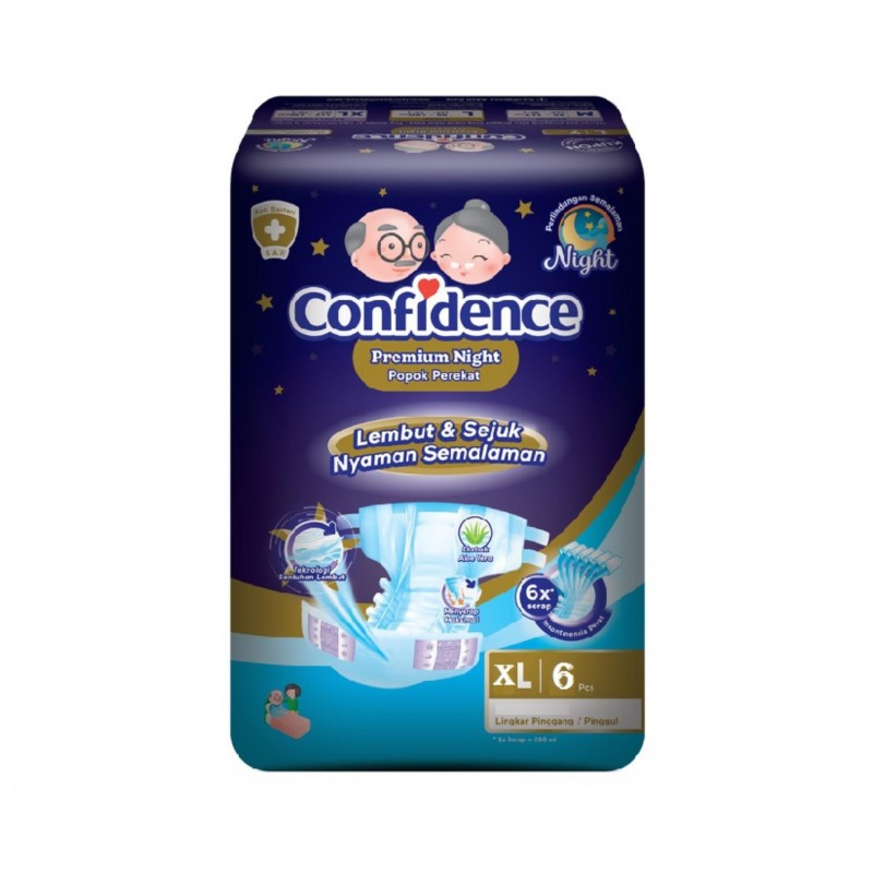 Confidence Premium Night Adult Diapers M8/L7/XL6/megapopok