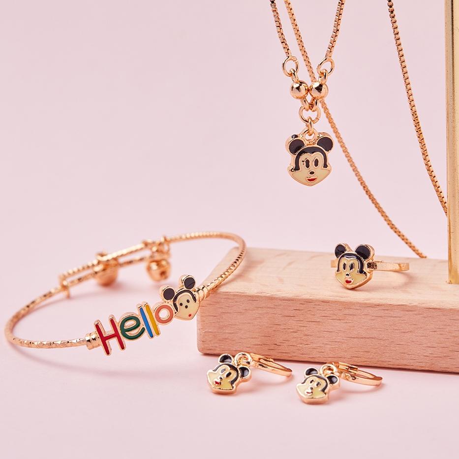 KYM.14Jl22ᴳ– Y217 Set Perhiasan Anak Lapis EmasMickey Mouse Set Gelang Anak Titanium Kalung Anak Sat