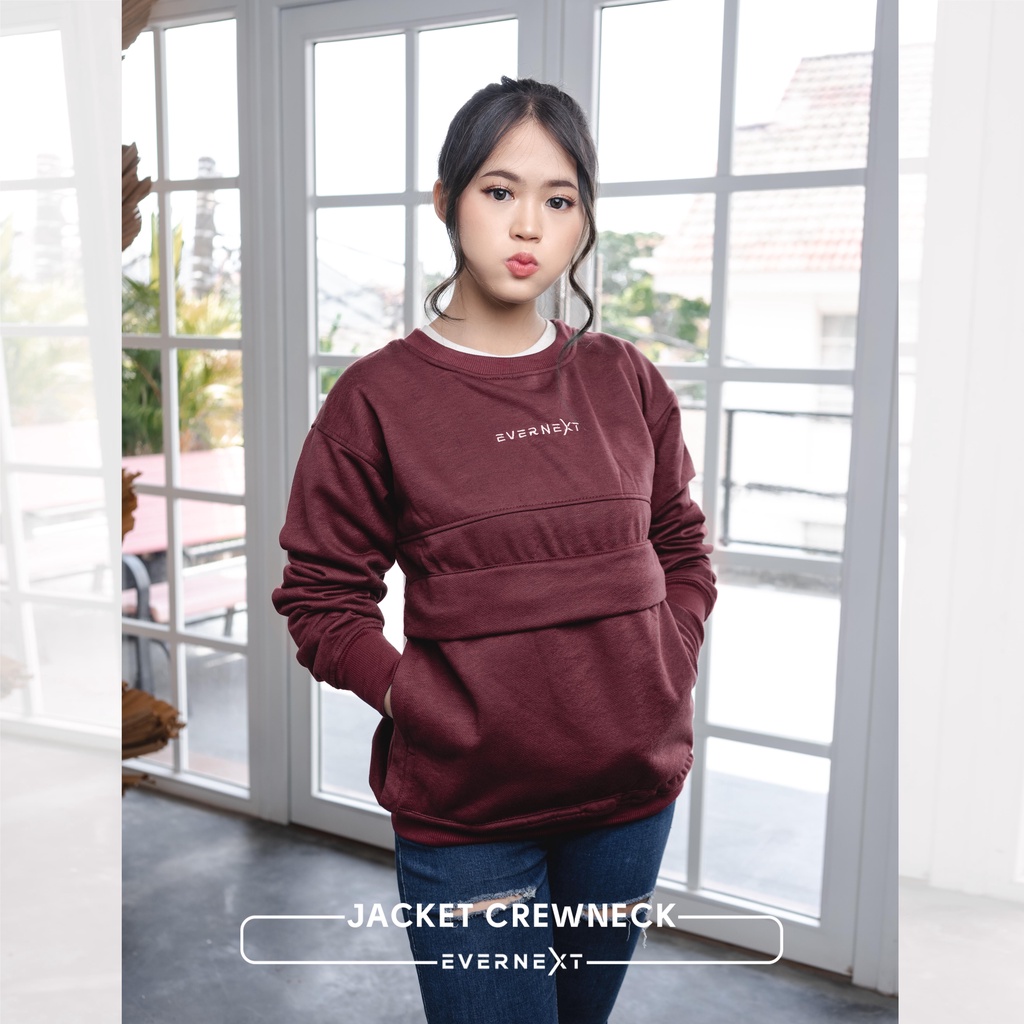 Jaket CREWNECK Wanita Sweater Polos Cewek Kantong Cardigan