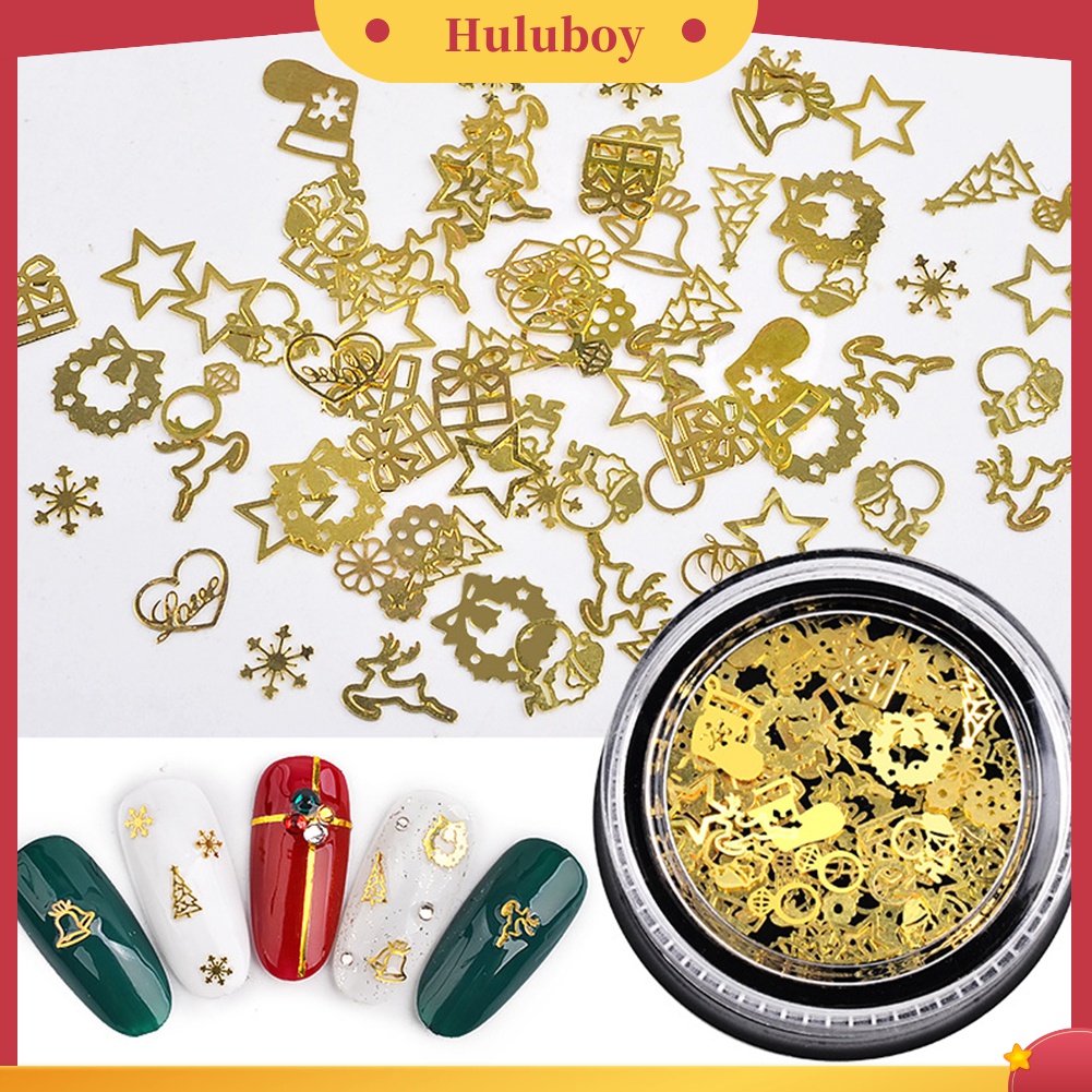 Huluboy Huluboy♡ 2 Kotak Stiker Sequin Metal Hollow Bentuk Daun Natal Untuk Dekorasi Nail Art