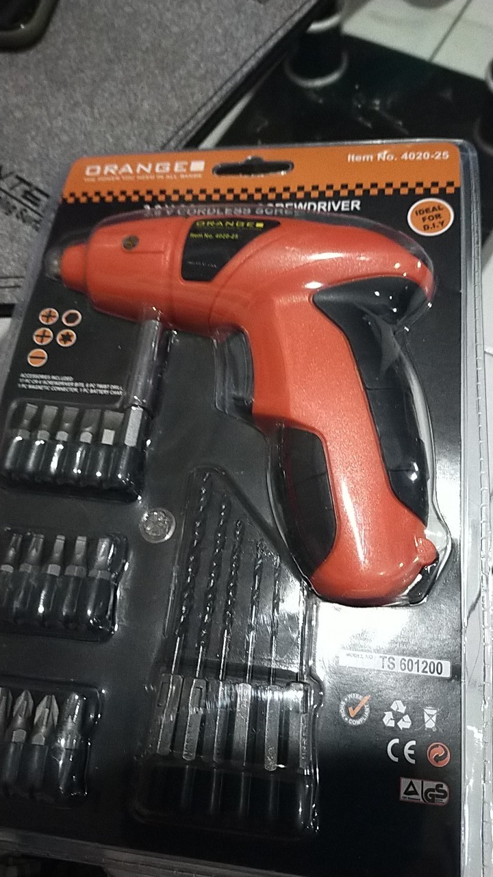 Mesin Bor Mini Cordless Drill 3.6v Orange Bonus Mata Bor Obeng Set Diy