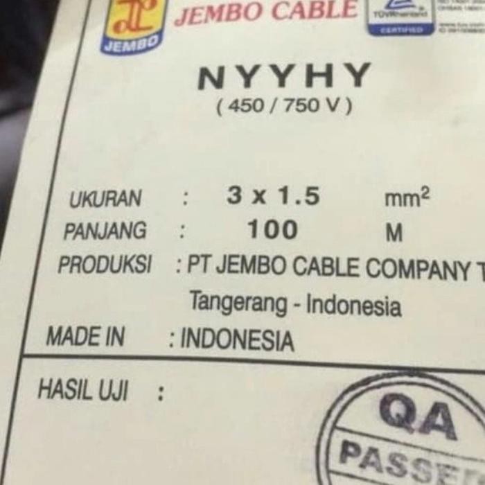 KABEL NYYHY 3X1.5MM JEMBO 100M SERABUT/KABEL JEMBO NYYHY 3X1,5MM 100M Murah