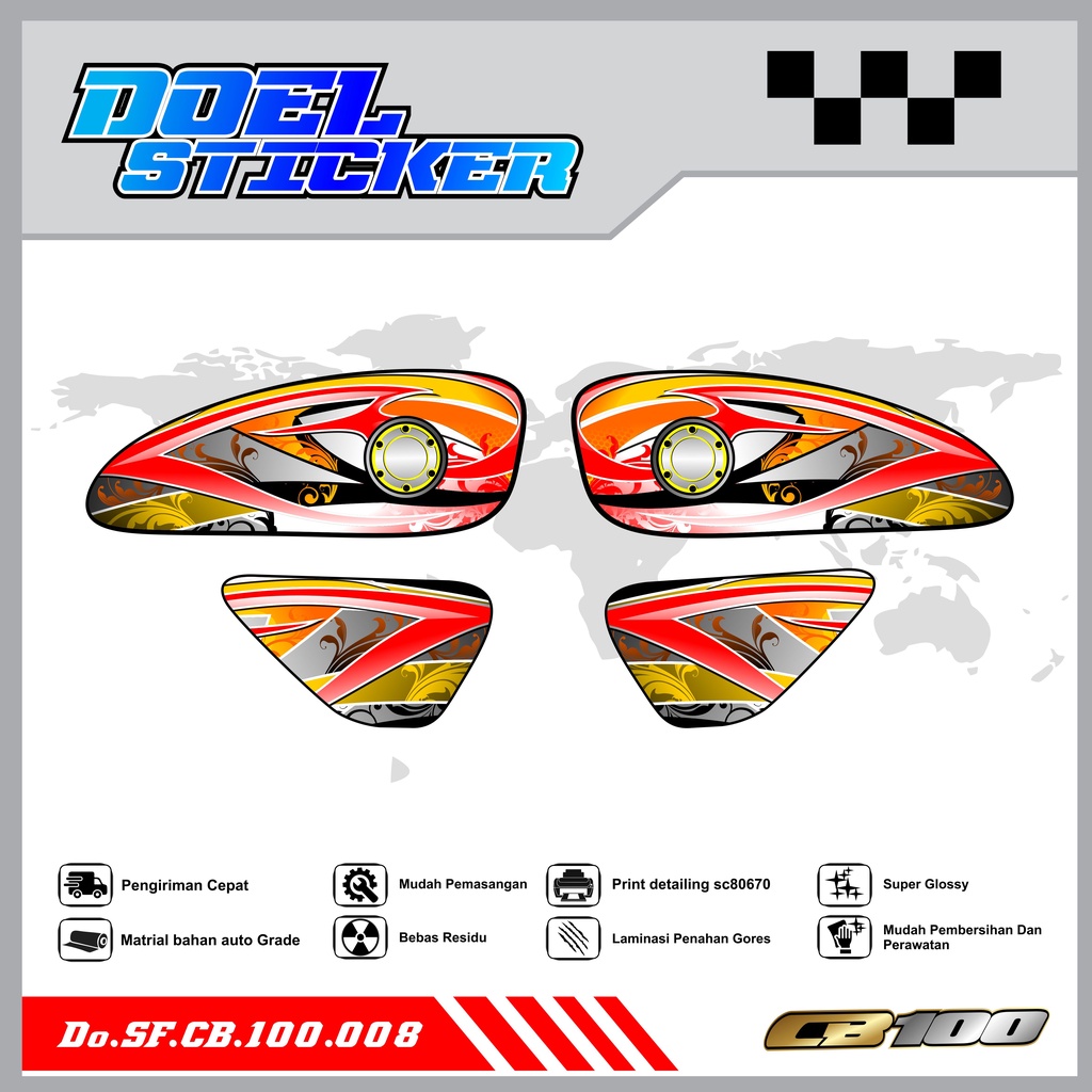 Sticker Striping Honda CB 100 List Variasi Hologram , Crome Doel 008