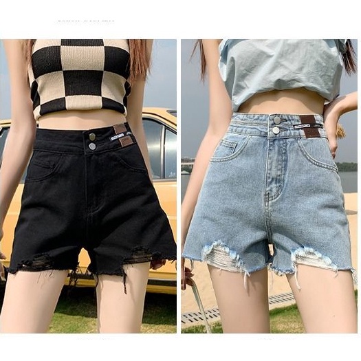 2023 terbaru Celana pendek wanita korean style celana hot pants wanita jumbo kulot jeans high waist hitam/biru/putih button2 kekinian denim