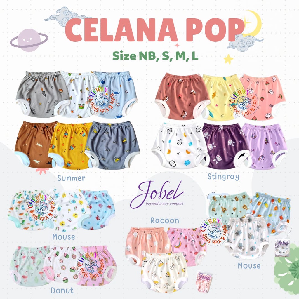 Jobel Celana Pop Bayi Anak 0-2 tahun 3Pcs / 6Pcs Celana Pop DONUT MONSTER Mouse Racoon Stingray Summer CBKS