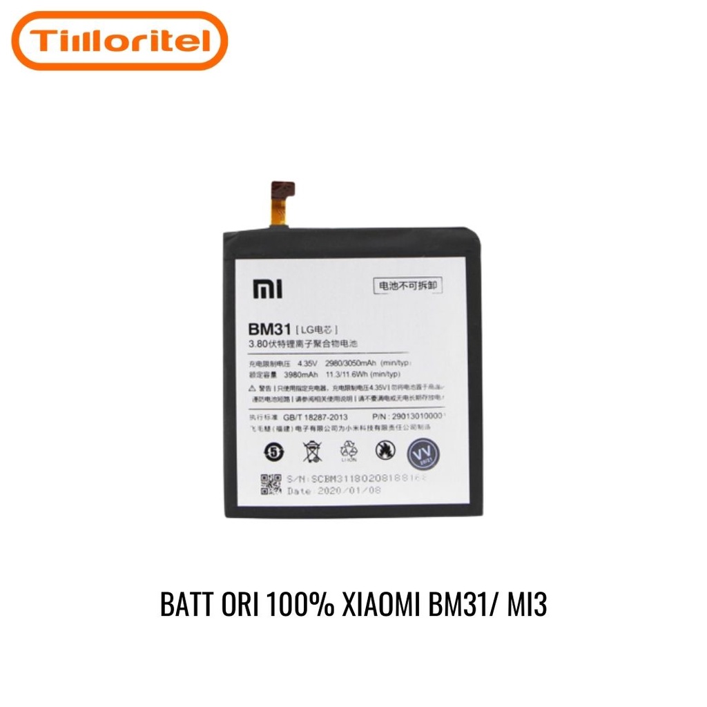 BATTERY BATRAI BATRE ORI 100% XIAOMI BM31/ MI3