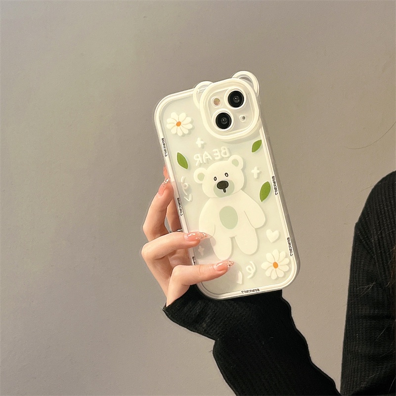 Soft Case Silikon Motif Kartun Beruang Putih Untuk Compatible for iPhone 14 13 12 11 Pro Max X Xr Xs Max SE 2020 iPhone 8 7 6 6s Plus Cute Cartoon Broken Flower Little White Bear Phone Case Bear Lens All-inclusive Silicone Phone Cover