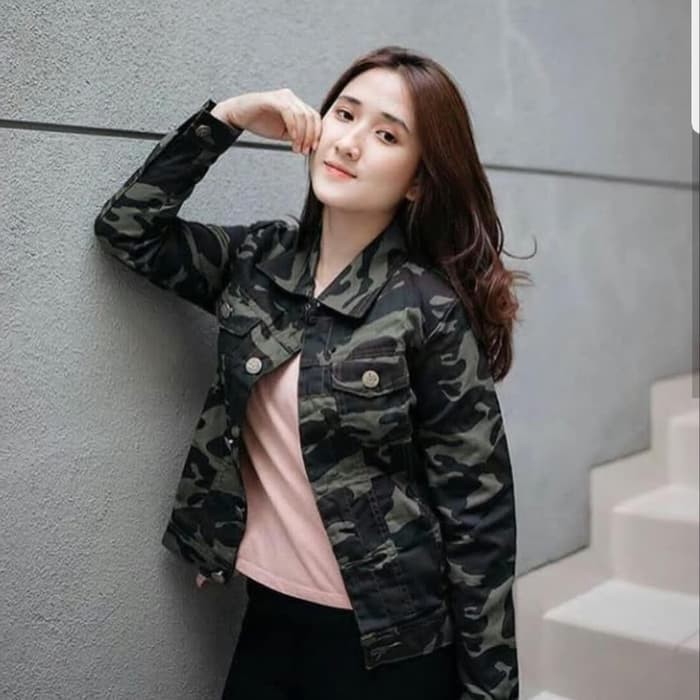 Jaket wanita jeans motif army