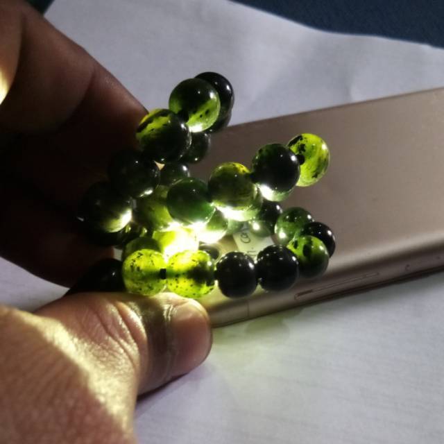  Gelang  tasbih  giok black jade super crystal tembus plong 