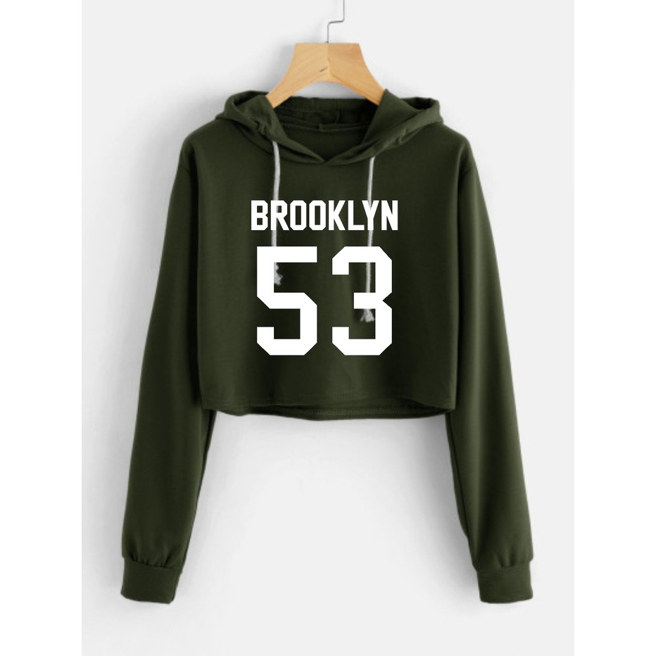 Sweater Crop Topi Brooklyn 53 Baby Terry/Black/Marron/Hijau Army - Hitam