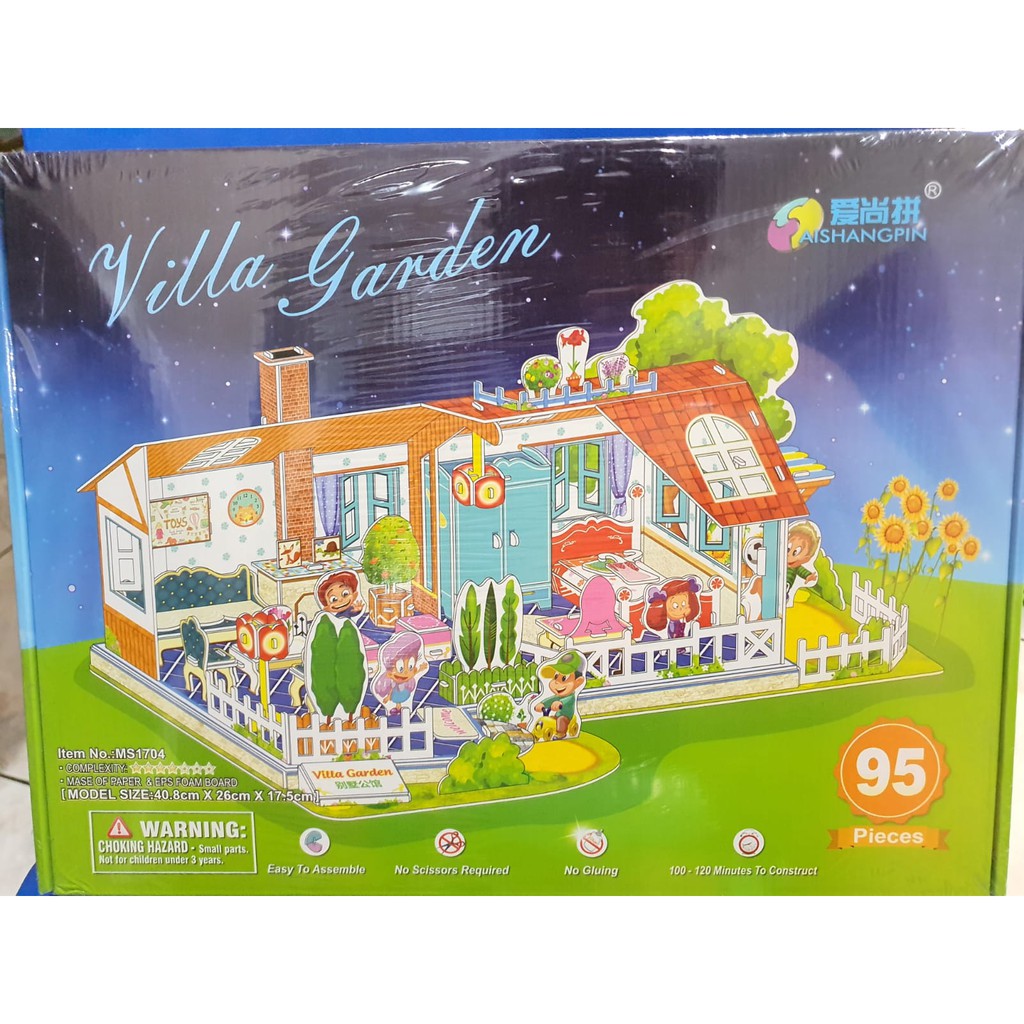 Puzzle 3D Ekslusif Castle Paradise Bahan Foam Dan Paper Education ( Villa Garden )