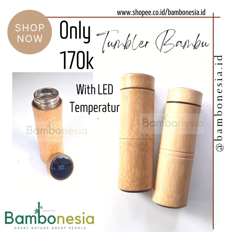 Jual Tumbler Bambu LED Temperatur Suhu Termos Bambu Panas 7-8jam ...