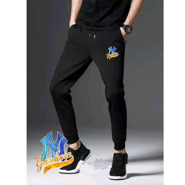 Nat,Celana panjang jogger cowok logo NY YANKEES,DIGITAL PRINTING,bahan fleece lembut,bisa COD.