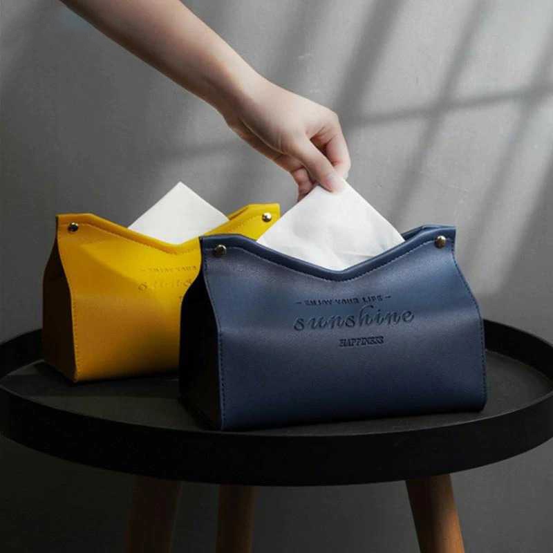 Tempat Tisue Tempat Tissu Box Tissue Kotak Tisu Premium Kulit Tissue Box V Neck PU Leather Warna Biru Dongker