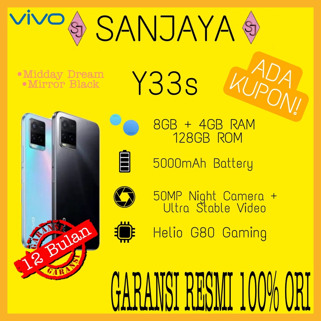 ViVo Y33s RAM 8GB + 4GB Extended RAM + 128GB ROM