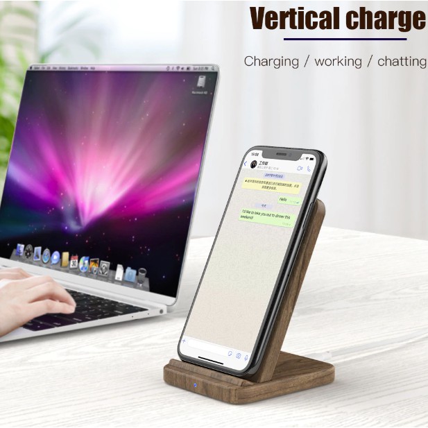 Keysion Qi Pad Charger Wireless Fast Charging 10w model kayu - bergaransi 6 bulan