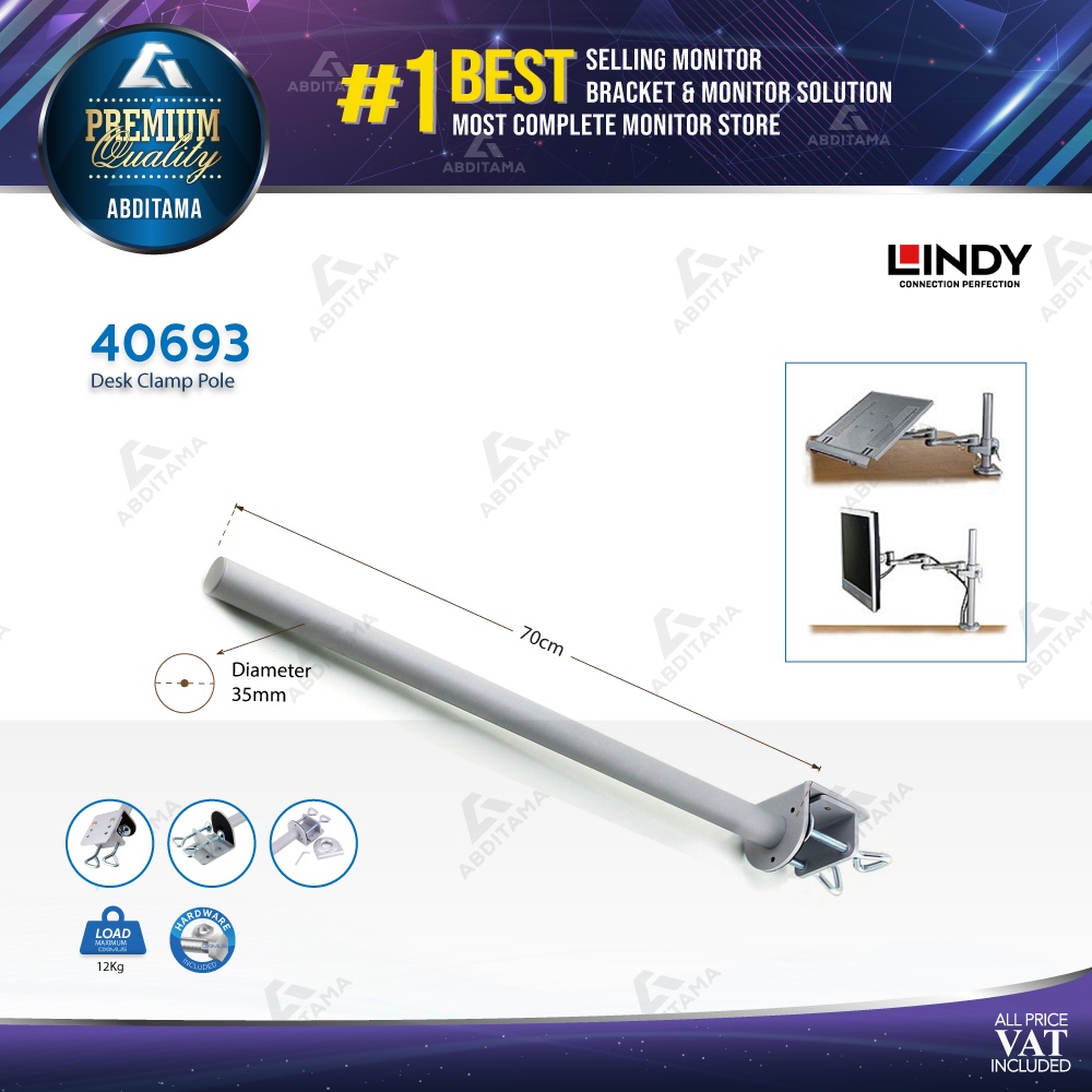 Bracket Meja LCD LED TV LINDY Desk Clamp Pole, Silver 700mm - 40693