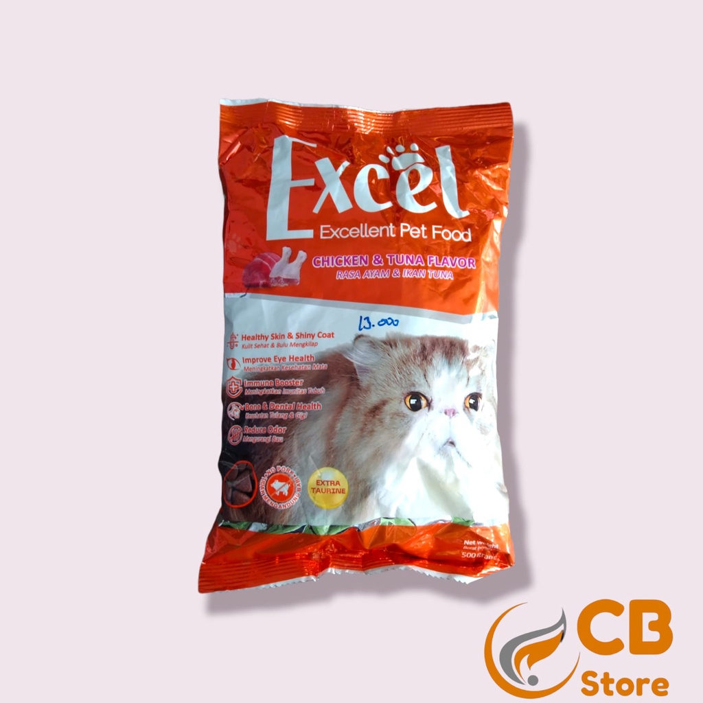 EXCEL ORANGE - Makanan Pakan Kucing Kering Excel Excellent Rasa Ayam Tuna Freshpack 500gr