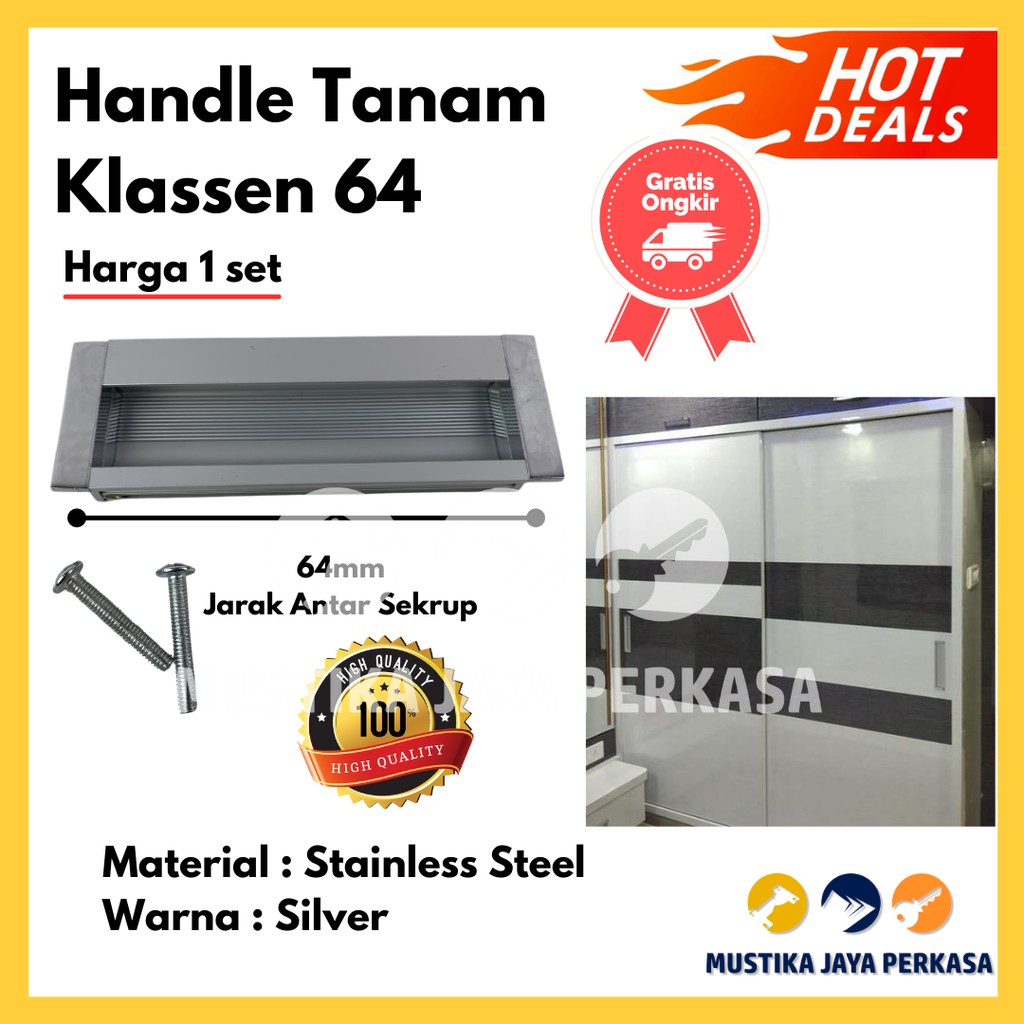 Handle Tarikan Tanam  Lemari Besi Plastik Laci Pintu Geser Kayu Hitam Stainless - 64 96 128