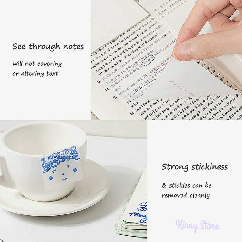 

50lembar PET Transparan Sticky Note Pads Tahan Air Self-Adhesive Memo Notepad