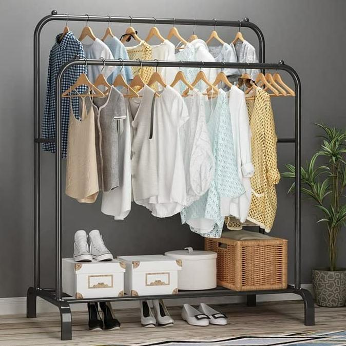 GREENLAND RAK GANTUNGAN BAJU RAK STANDING DOUBLE CLOTHES HANGER RAK PAKAIAN JEMURAN BAJU HSH101 TERL