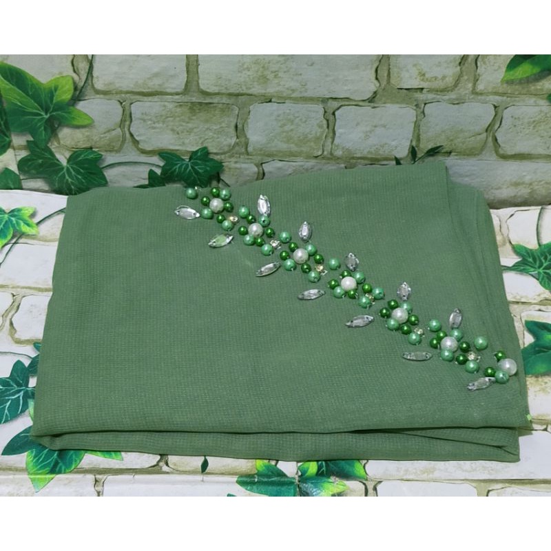 SEGIEMPAT PAYET BANDO BELLA/HIJAB BANDO MUTIARA/KERUDUNG PAYET BELLA SQUERE-Hijau mint