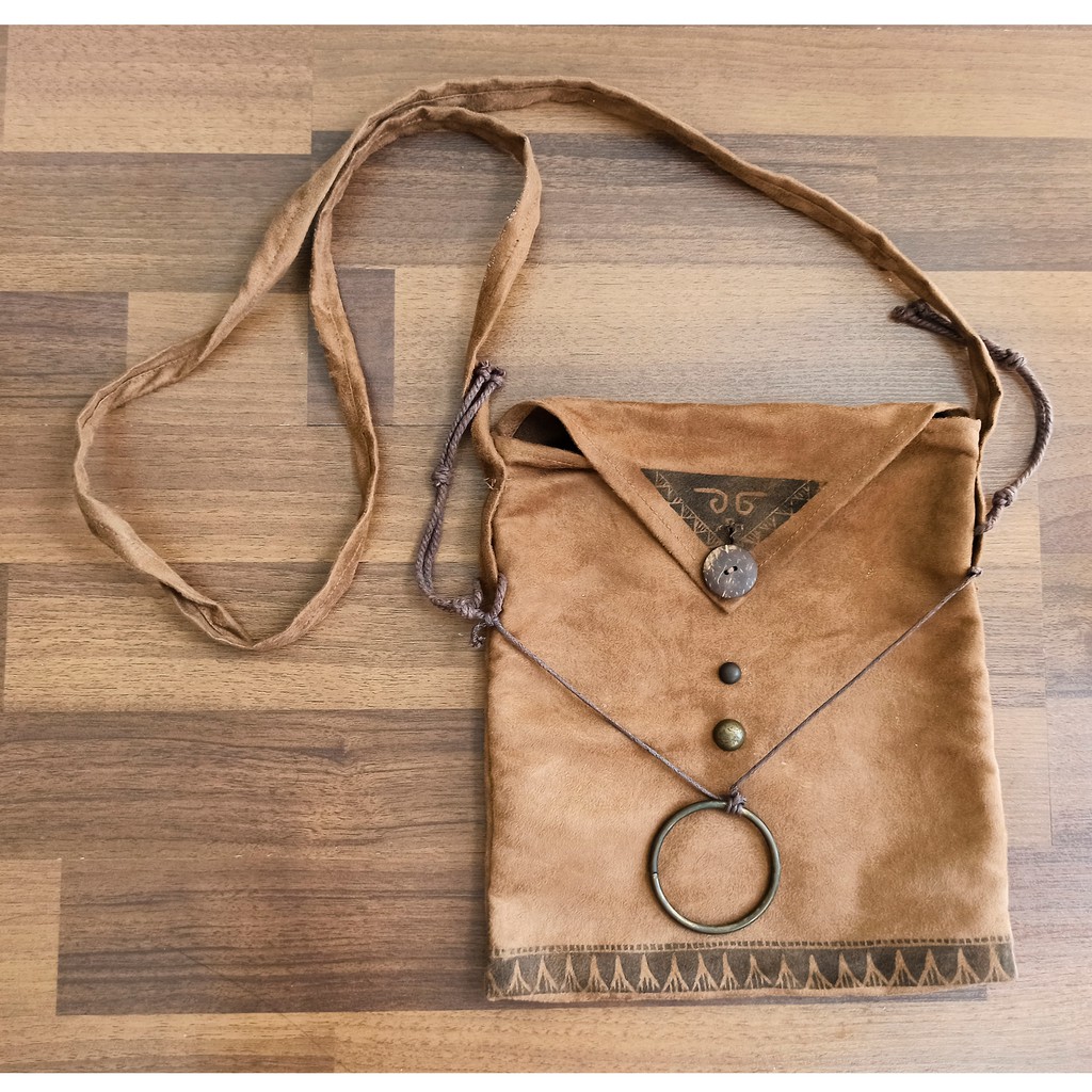 Suede Ethnic Sling Bag, Tas Selempang Etnik Tribal Indian, Medicine Bag, Tas India Gypsy Gipsi