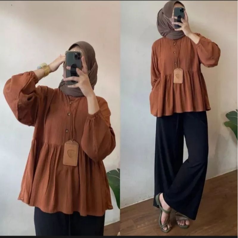 Invinov_Atasan tunik wanita bahan Cringcle airflow busui fredly tangan panjang all size