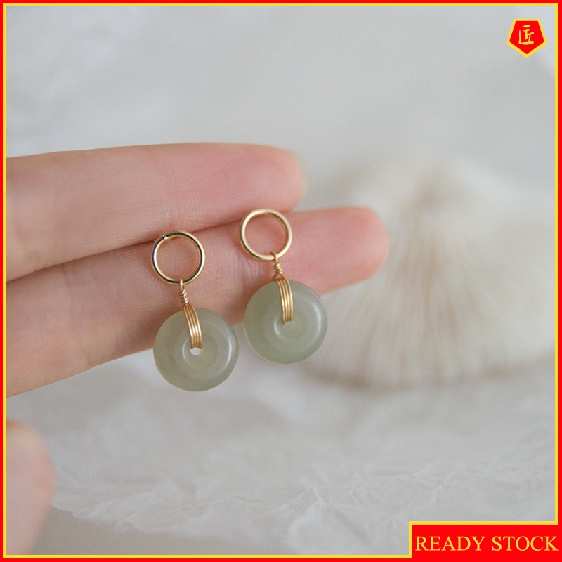 [Ready Stock]Peace Buckle Hetian Jade Earrings Retro Affordable Luxury