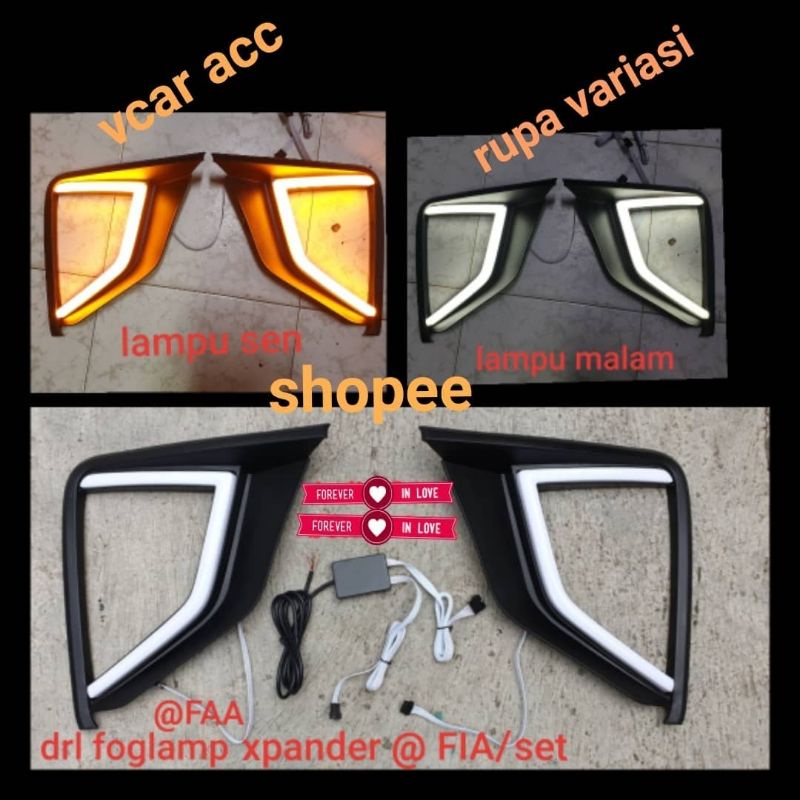cover ring headlamp depan mobil Mitsubishi XPANDER lampu led drl putih + sein kuning