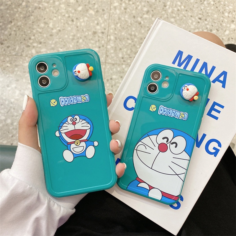 IPHONE 3d Berputar Anime Kucing Biru Perlindungan Penuh Casing Ponsel Cover Untuk Iphone7 8 PLUS X XR XS 11 12 13 PRO MAX SE2 SE3