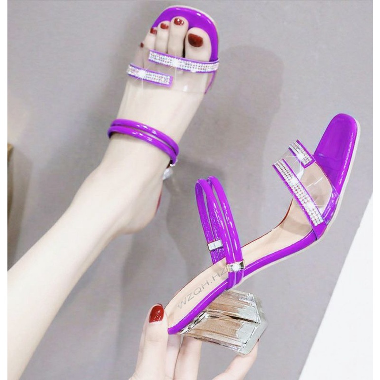 Sandal Hak Tahu Kaca/Hils Wanita Sepatu Hak Tali/Sandal Hak Murah/Hils Hak Tahu/Sendal/Slop Wanita