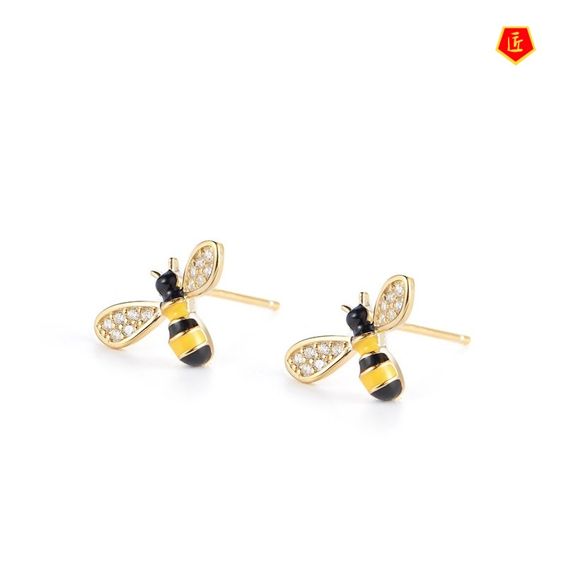 [Ready Stock]Gold Cute Little Bee Ear Studs Female Refined Personalized