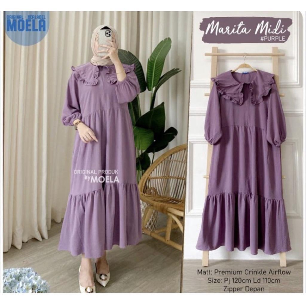 ISOKA MIDI DRESS | MIDI DRESS KRINKLE | MIDI DRESS KEKINIAN | MIDI DRESS POLOS LENGAN PANJANG | MIDI RESS KEKINIAN | OOTD WANITA TERBARU