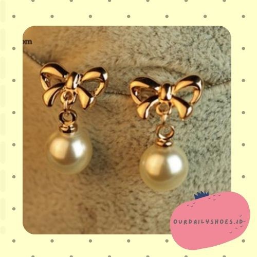 ★ODS★  FA16 Anting Mutiara Dengan Aksen Pita Cantik