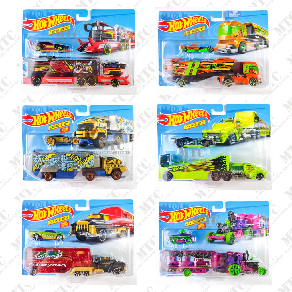 Hot Wheels Super Rigs Truck Trailer Towing Car Mainan Mobil Anak