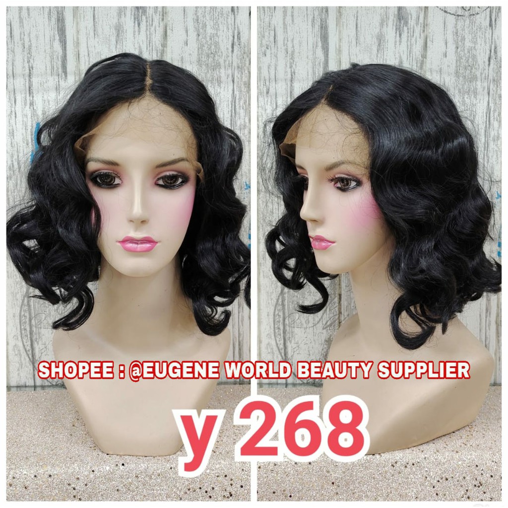 HALF LACE WIG LACE WIG WANITA PENDEK CURLY WAVE HITAM WIG KOREA NATURAL FRONT LACE WIG Y268