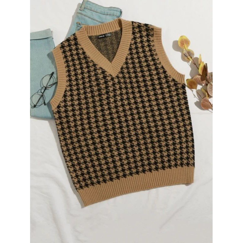 rompi Houndstooth Vest / JENNIE Rajut VEST WANITA KOREA