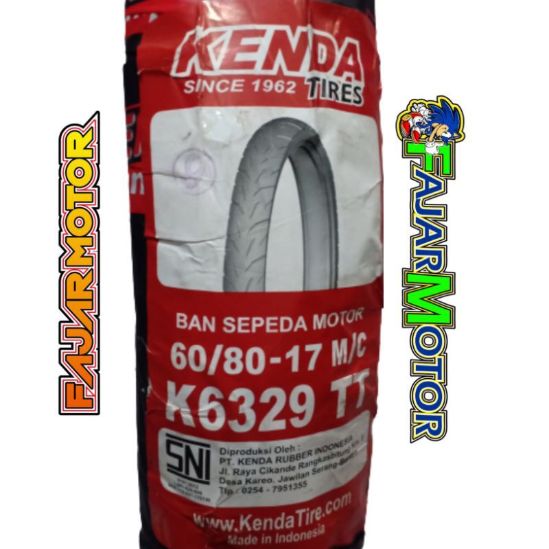 KENDA BAN LUAR 60/80 215 225 RING 17 TUBETYPE K6329 BAN KOTAK