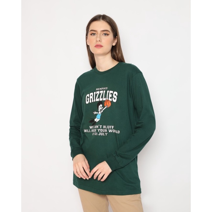 Kaos Unisex Erigo Longsleeve Grizzlies Cotton Combed Green